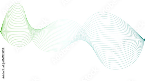 Vector curvy abstract line art wavy flowing dynamic colorful lines white background in concept music or sound, wave, wind, information flow	
