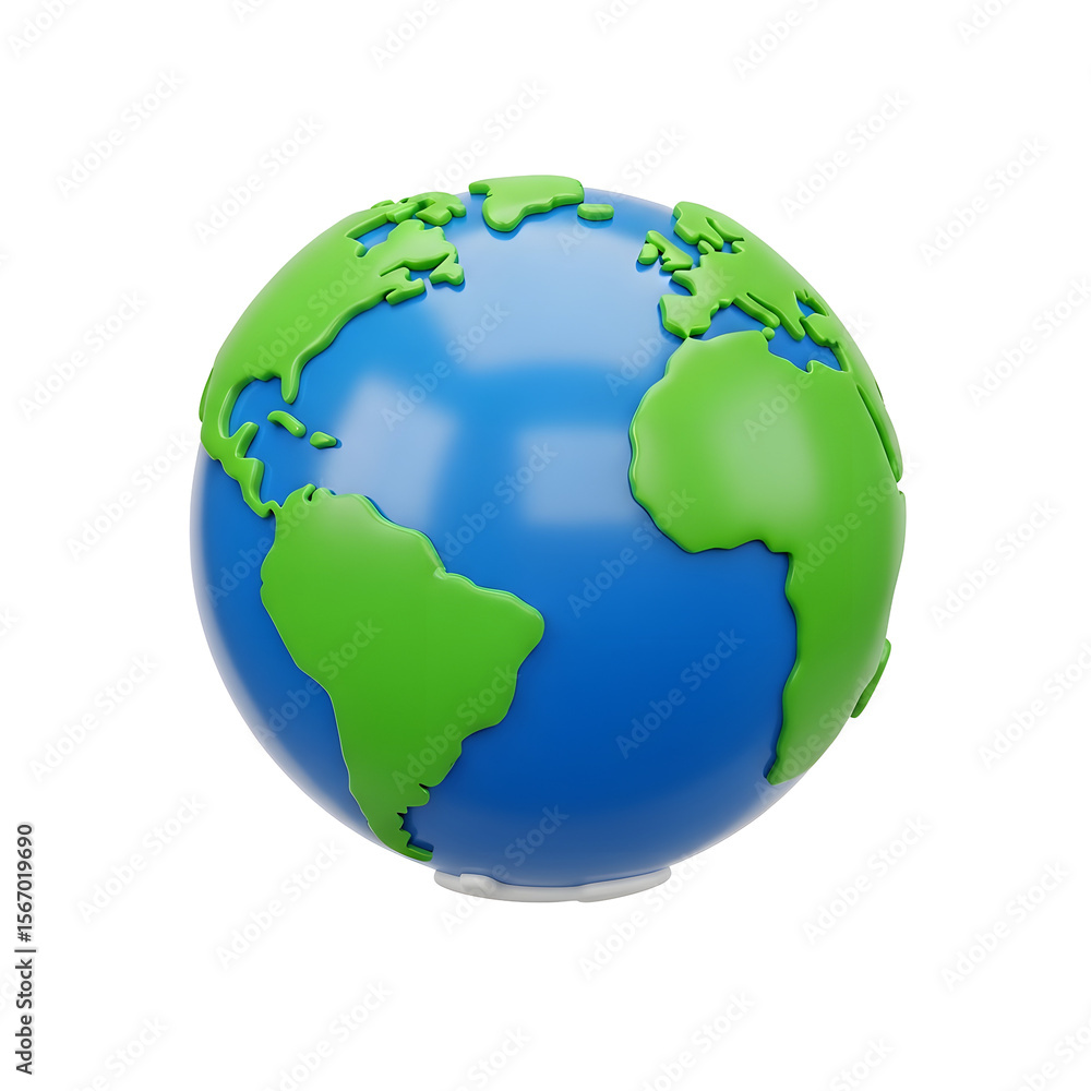 Naklejka premium 3D Rendered Earth Globe Isolated on Transparent Background with Blue Oceans and Green Landmasses