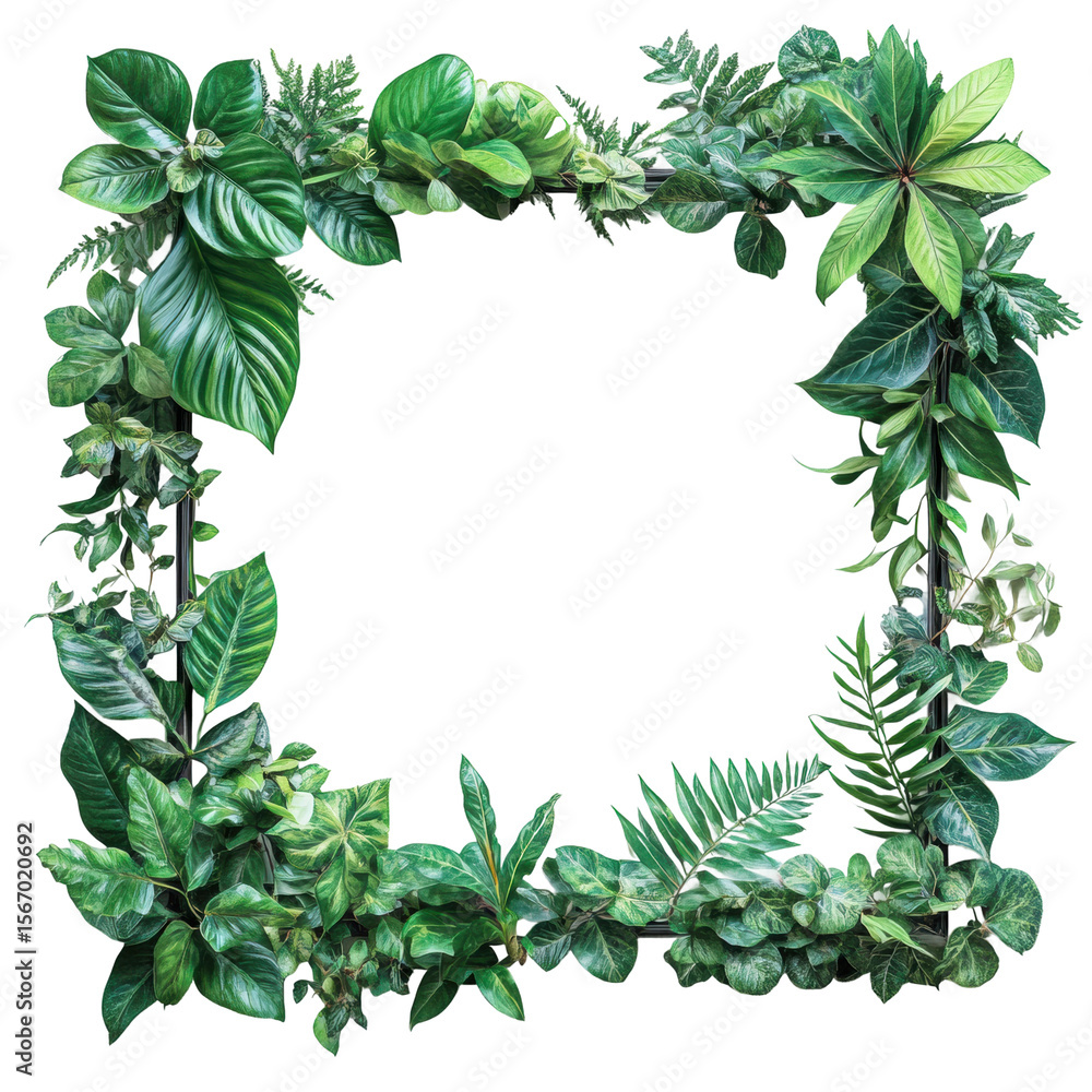Naklejka premium Lush greenery frame nature decorative element eco-friendly isolated on transparent background