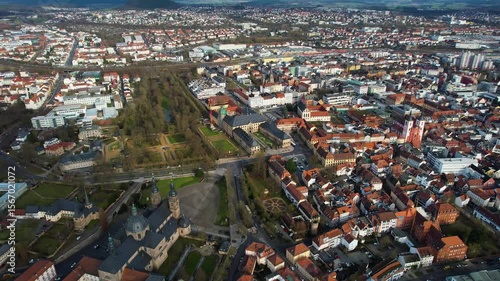 Aerial view of the old town of the city Fulda in Germany on a sunny afternoon in autumn	