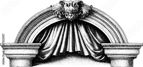 Baroque theatre with velvet curtain open for classic performance design