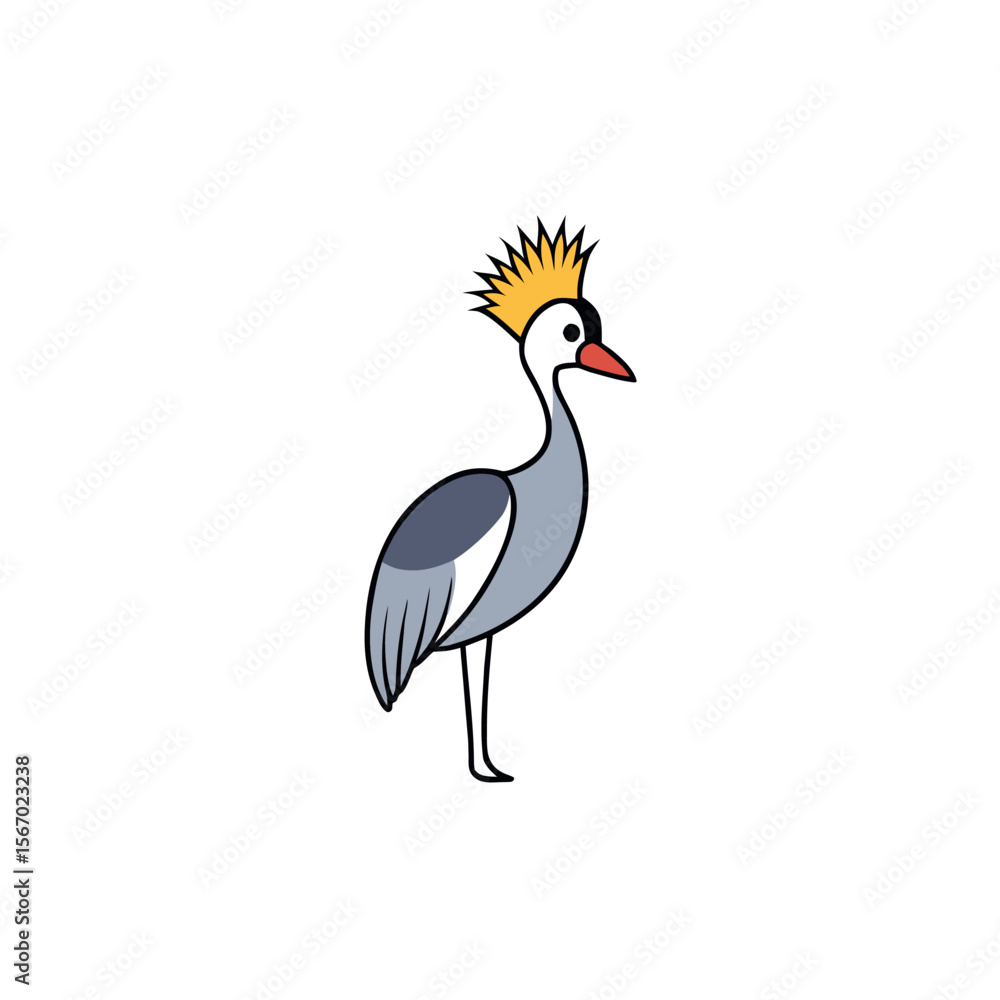 Grey Crowned Crane Bird Vector Illustration Grey Crowned Crane Bird Vector Illustration