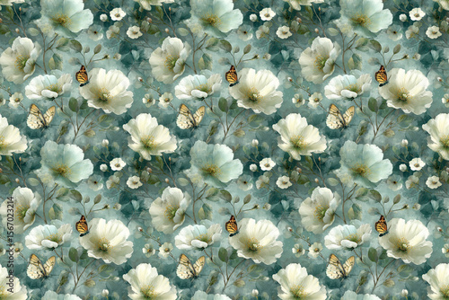 Exquisite ink wash floral and butterfly patterns, with light green as the main color tone, create an ethereal atmosphere