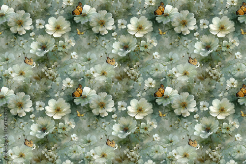 Exquisite ink wash floral and butterfly patterns, with light green as the main color tone, create an ethereal atmosphere