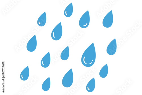 Light blue water droplets are falling, perfect for graphics related to rain, weather, or a calming background pattern.
