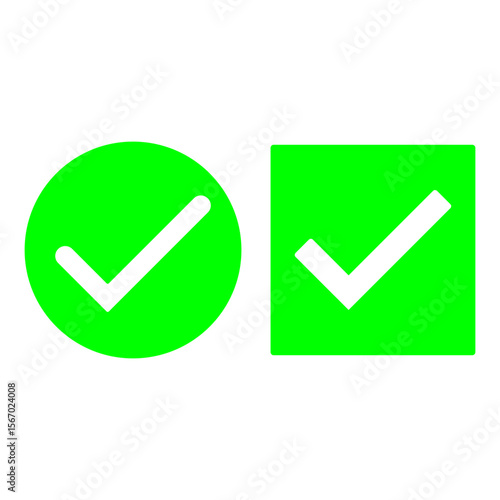 Two green checkmarks one inside circle one inside square isolated on transparent background