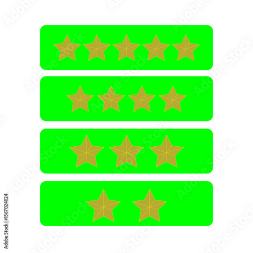 Four rows of golden stars on green backgrounds isolated on transparent background