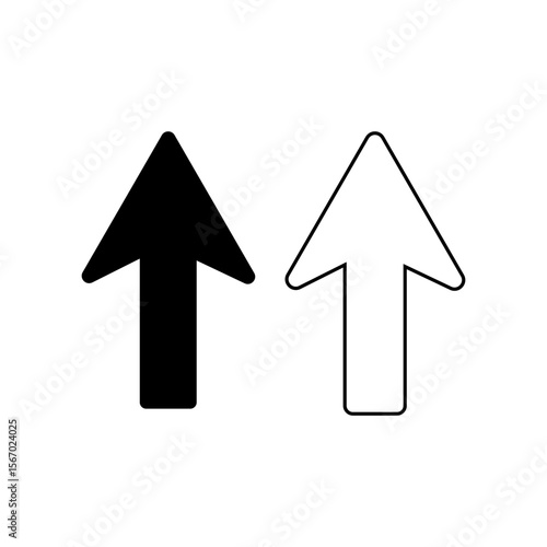 Two upward pointing arrows one solid black and one outline isolated on transparent background
