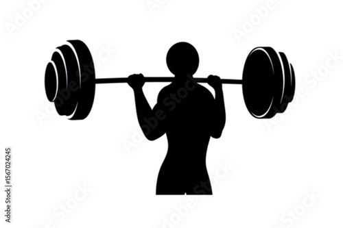 Strong silhouette of a weightlifter doing a barbell squat, fitness or gym graphic, ideal for sports-related designs and branding.