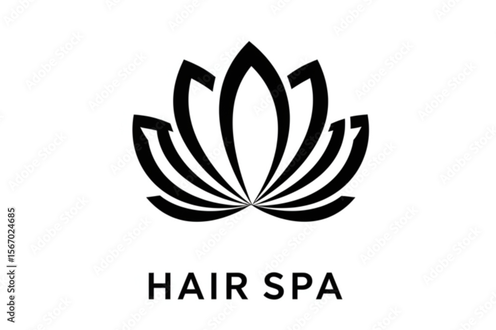 Fototapeta premium Minimalist lotus flower glyph symbolizes beauty and wellness, perfect for branding hair salons, spas, or cosmetic companies with an elegant, organic aesthetic.