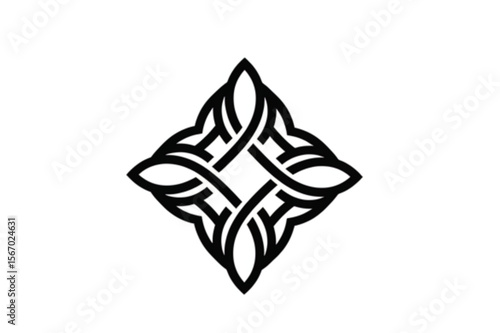 Elegant knotted motif with floral accents, suitable for emblem design or creating a sophisticated geometric framework element.