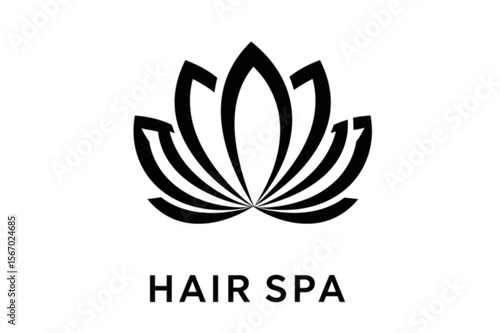 Minimalist lotus flower glyph symbolizes beauty and wellness, perfect for branding hair salons, spas, or cosmetic companies with an elegant, organic aesthetic.