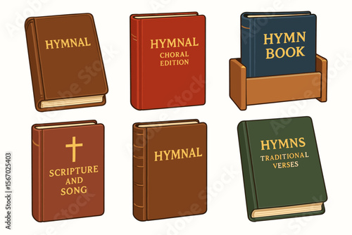 Collection of hymnals and songbooks in various styles and editions vector icon isolated illustration