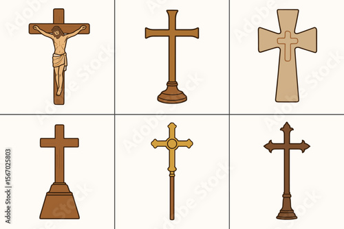 Various designs of christian crosses in illustration vector icon isolated illustration