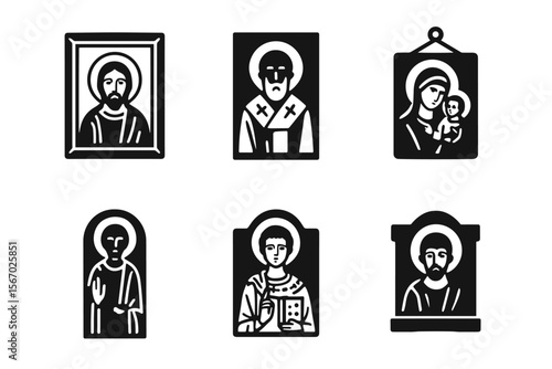 Religious iconography set with saints and holy figures vector icon isolated illustration