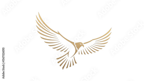 Golden stylized eagle soars elegantly, perfect for aviation themes or corporate logos seeking a symbol of strength and visionary leadership.