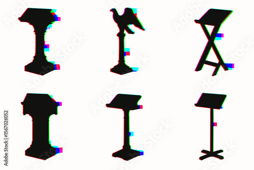 Collection of six different music stands with unique designs vector icon isolated illustration
