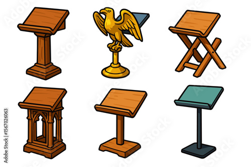 Illustrated music stands and podiums collection vector icon isolated illustration