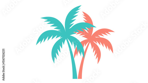 Two palm trees are featured in teal and coral colors, representing summer and tropical vacation themes for creative projects.