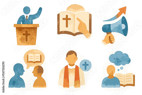 Christian communication and preaching concepts in watercolor art vector icon isolated illustration