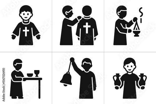 Silhouette icons of religious rituals involving young individuals vector icon isolated illustration