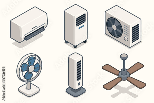 Isometric illustrations of home cooling appliances vector icon isolated illustration