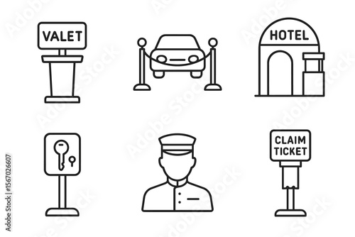 Valet parking and hotel services icons set vector icon isolated illustration