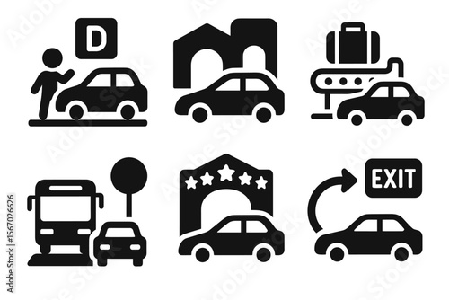 Simple car and transportation icons set with parking and exit signs vector icon isolated illustration