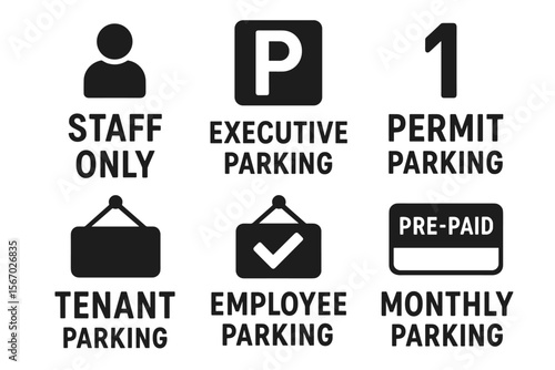 Parking signs collection for various designations and permits vector icon isolated illustration