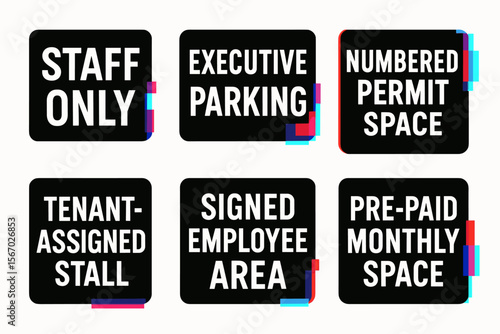 Parking signs collection with various authorized space designations vector icon isolated illustration