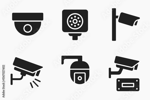 Various black security camera icons on white background vector icon isolated illustration