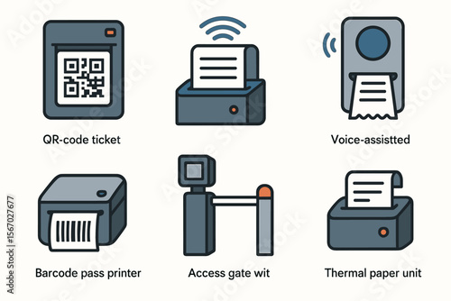 Qr code ticket system and voice-assisted technology vector icons vector icon isolated illustration