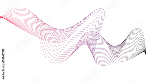 Vector curvy abstract line art wavy flowing dynamic colorful lines white background in concept music or sound, wave, wind, information flow	
