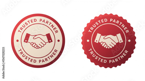 Trusted partner badge graphic depicts a handshake, suitable for logos, representing collaboration, reliability, and business trust, perfect for company branding.