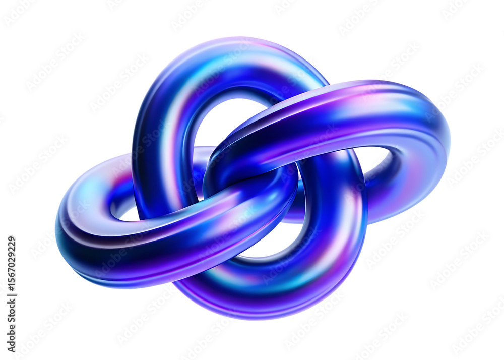 Fototapeta premium glossy iridescent twisted loop sculpture isolated on white background PNG, AI GENERATED