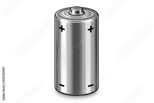 Single cylindrical battery representation showcases power and energy storage for a range of devices requiring electrical input.