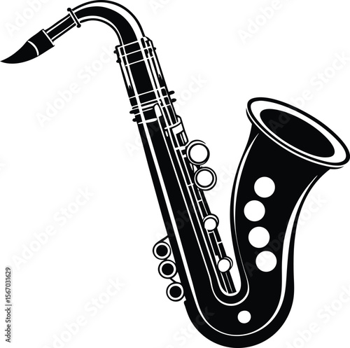 Stylized Frontal View of a Saxophone in Bold Black Design  Simple and Elegant Music Icon Illustration

