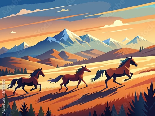 horses in the mountains