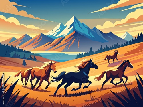 horses on the mountain