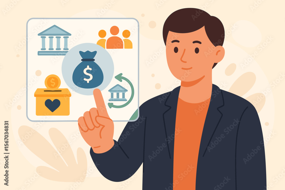Grants and Funding Concept. Charitable Contributions, Financial Support, Grant Distribution to Foundations, Companies, Government Agencies, Non-Profit Organizations. Person Touching Digital Grant Icon Grants and Funding Concept. Charitable Contributions, Financial Support, Grant Distribution to Foundations, Companies, Government Agencies, Non-Profit Organizations. Person Touching Digital Grant Icon