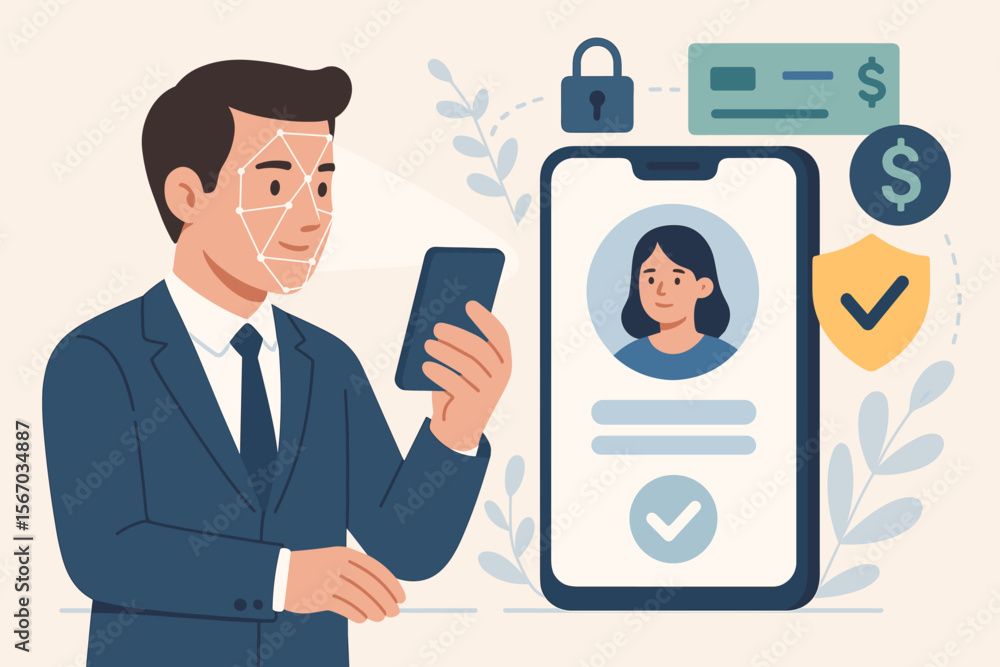 Know Your Customer (KYC) Concept. Businessman Using Identity Verification Technology on Smartphone to Enhance Financial Security and Access Personal Financial Services Know Your Customer (KYC) Concept. Businessman Using Identity Verification Technology on Smartphone to Enhance Financial Security and Access Personal Financial Services
