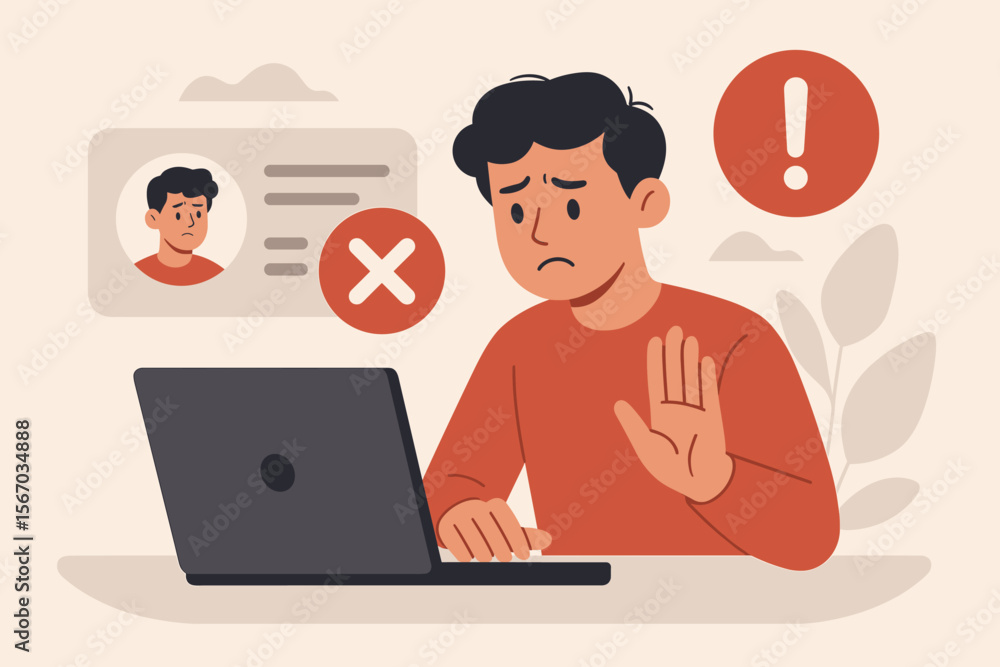 KYC Verification Failure, Identity Rejection, Online Account Access Denied, User Blocked, Security Alert, Digital Identity Check, Compliance Error, Warning Notification, Modern Vector Illustration KYC Verification Failure, Identity Rejection, Online Account Access Denied, User Blocked, Security Alert, Digital Identity Check, Compliance Error, Warning Notification, Modern Vector Illustration