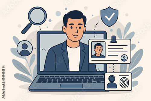 Digital Identity Verification, Know Your Customer (KYC) Process, Online Security, Personal Data Protection, User Authentication, Modern Vector Illustration