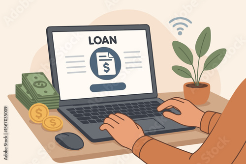 Online Loan Application, Personal and Business Loan Agreement, Digital Lending, Financial Services, Borrower and Lender Transaction, Money Transfer, Remote Banking, Internet Finance, Secure Payment