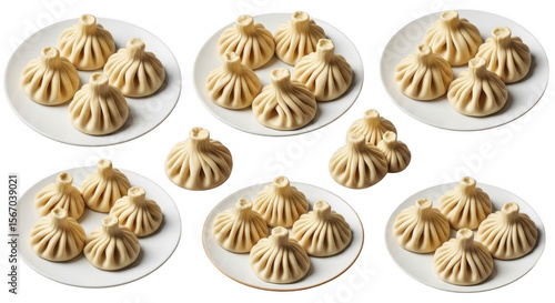 Traditional Dumplings Arranged on Plates Ready for Serving and Enjoying, isolated on a transparent background