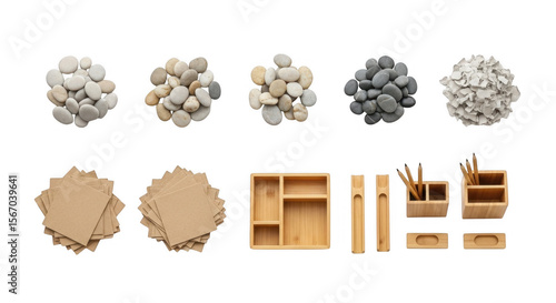 Aesthetic Arrangement of Natural Stones and Bamboo Utensils for Tranquil Home Decor and Mindful Zen Spaces, isolated on a transparent background