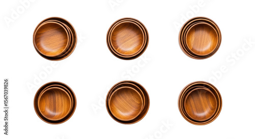 Set of Handcrafted Wooden Bowls in Various Sizes Ideal for Serving, Decoration, and Culinary Presentation, isolated on a transparent background