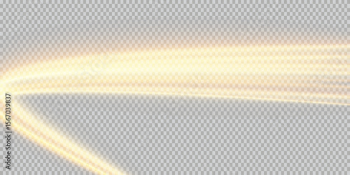 Realistic golden light effect isolated on transparent background. Glowing neon flare, lens glow, sparkle, and burst—perfect for overlays, photo editing, web design, and visual effects