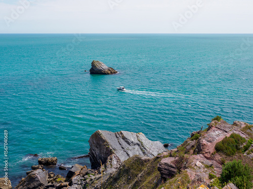 Seascape. The rocky sea coast at the southern end of Tor Bay near Brixham in the Torbay district of Devon. Great Britain.