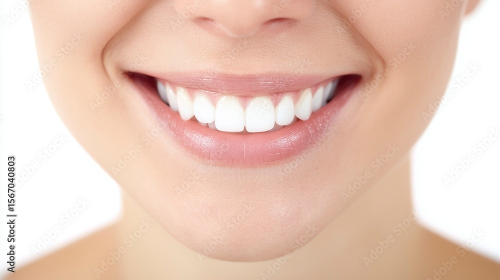 Obraz premium A close-up of bright, healthy white teeth with a clean and radiant smile.